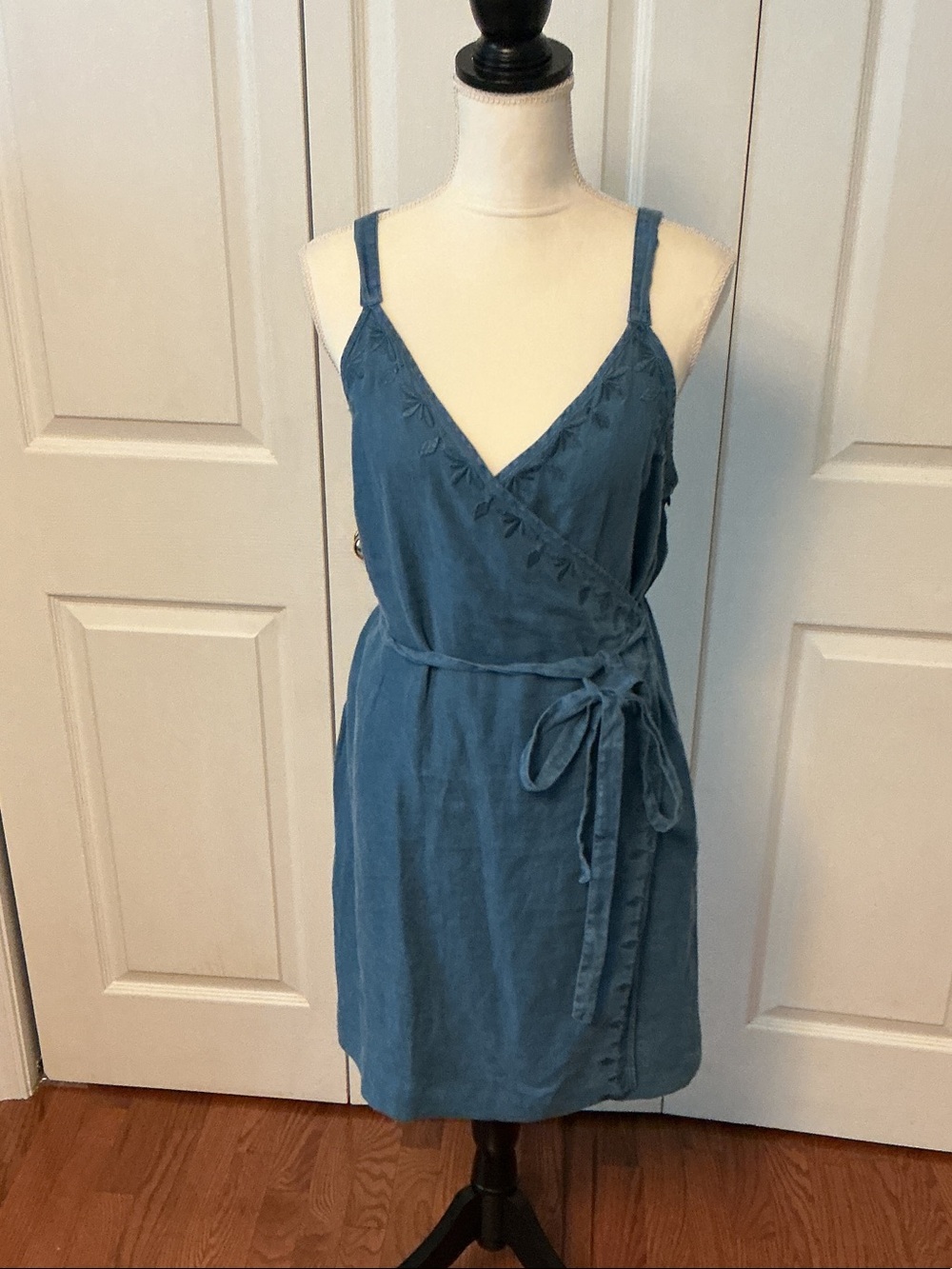 Artisan Ny Dusty Blue Wrap Mini Dress with Tie
